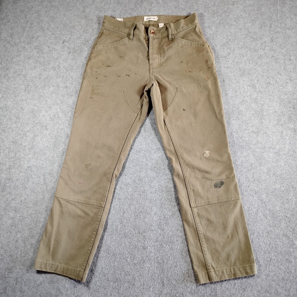 Taylor Stitch Boss Duck Chore Pant Mens 28 Khaki Double Knee Workwear Distressed
